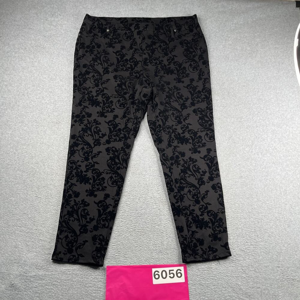 Terra & Sky Womens 1X Texture Print Pants Floral Black 5 Pocket Casual